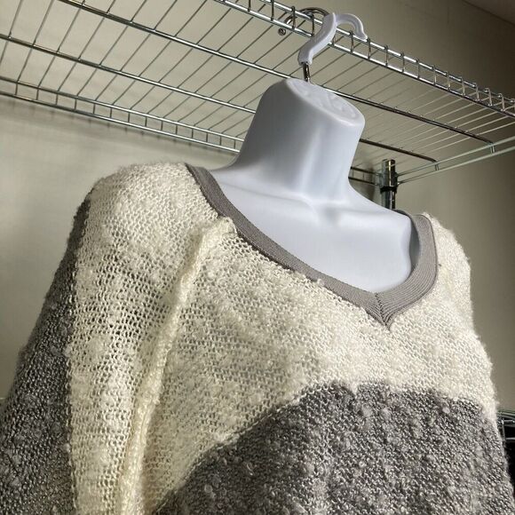 Elan Womens Cream Gray Striped Sweater Size L Slouchy Oversized Boho Lagom - Picture 4 of 13